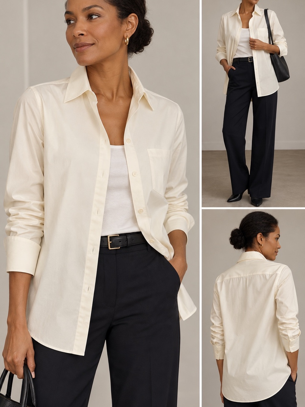 Theory Robertson Luxe Stretch Cotton Poplin Shirt Ivory Longline Size S
